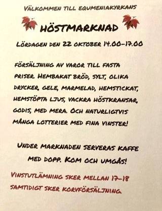 Equmeniakyrkans höstmarknad 14:00 - 17:00