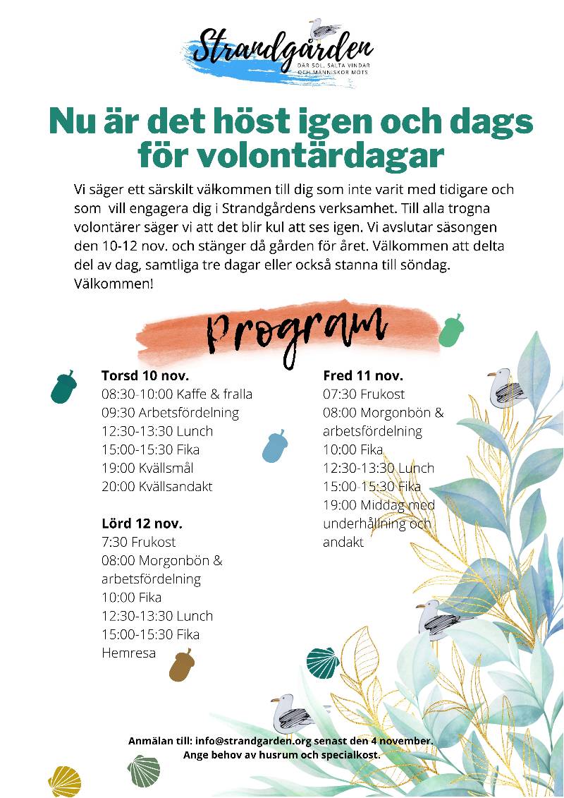 Volontär dagar på Strandgården 10-12 Nov