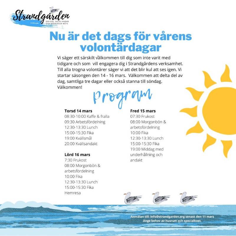 Dagens volontärsdagar - Strandgården 14-16 mars